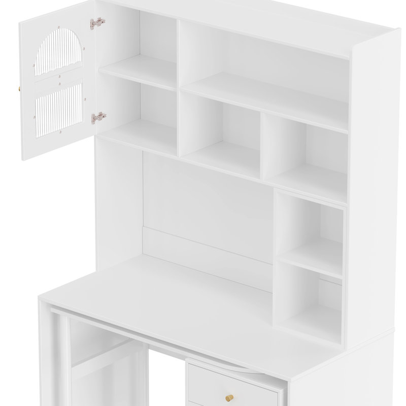 Computer Desk with 90 Degree Rotating Desktop, White