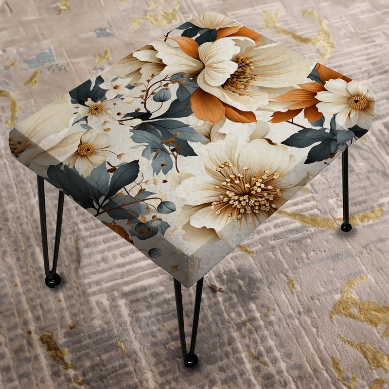 Orange Rustic Elegance Floral Pattern IV - Floral Rectangle Ottoman