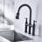 Matte Black Bridge Faucet - Dual Handle For Accurate Flow And Temperature Adjustment Sink 360-Degree Rotating Nozzle Extended Cleaning Area