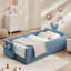 Lit plateforme tapissier simple avec tête de lit en forme d'oreille de lapin, avec barrière de sécurité et poche, tissu bouclé, bleu ciel-1136010962