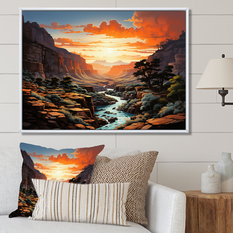 Canyon - pointillisme vertical - impression, H 34 po x l 44 po x P 1,5 po, Cadre flottant blanc
