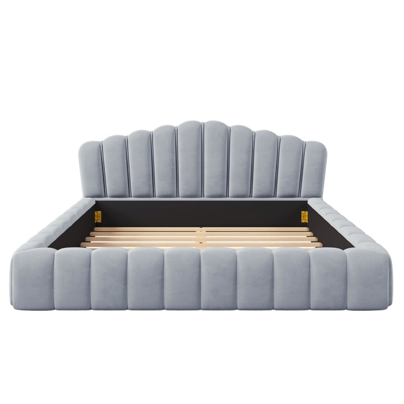 Queen Size Upholstered Tufted Bed With Headboard, Light Blue