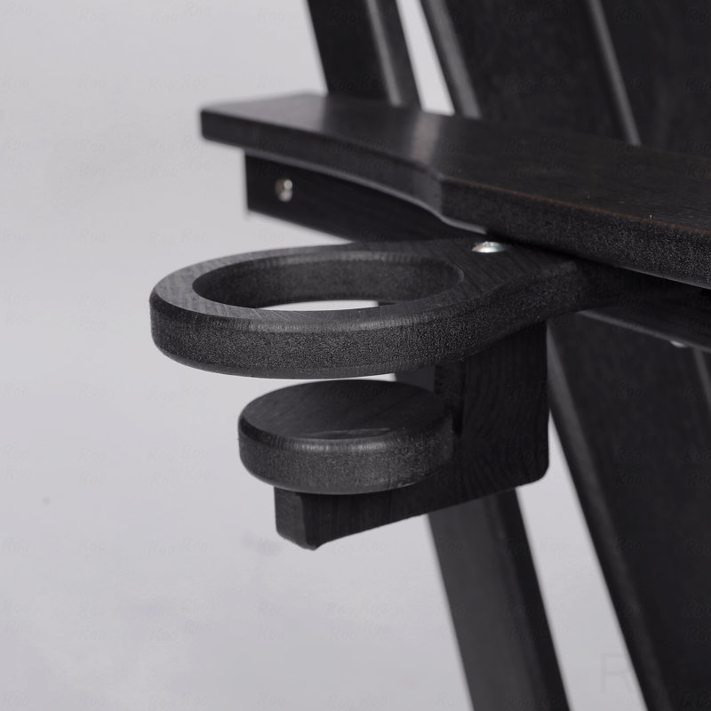 Outdoor Adirondack Chair, Foldable With Dual Cup Holder, Composite Material With Wood Texture, Black