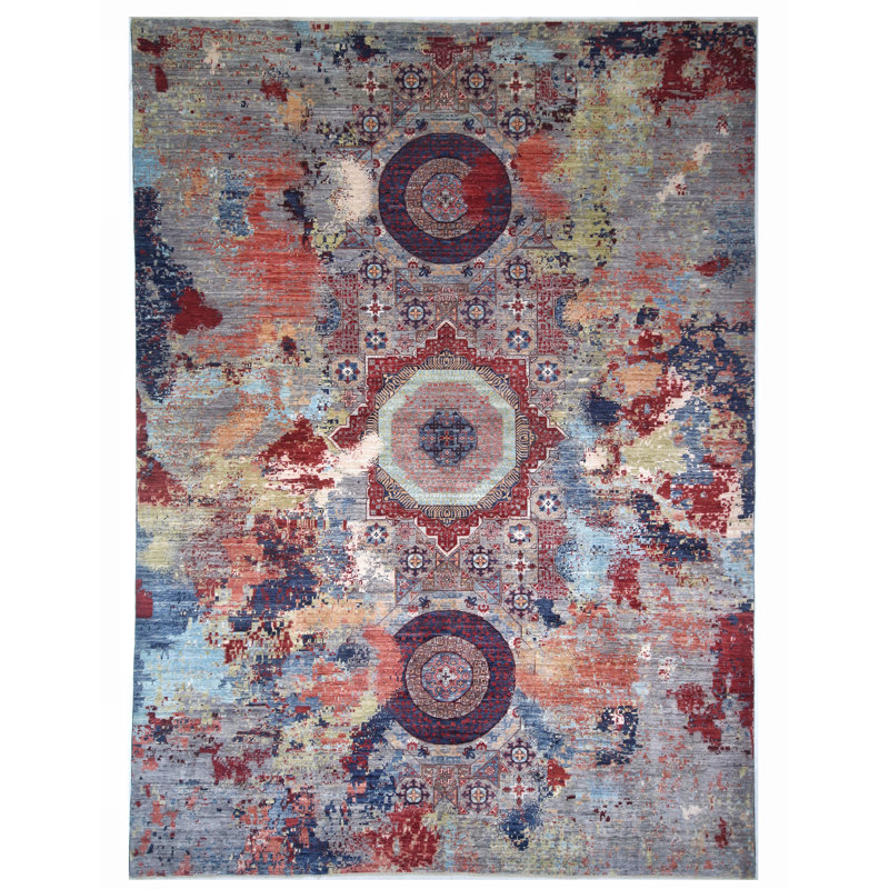 Hand Knotted Wool Area Rug in Gray