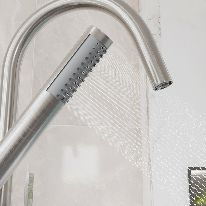 Eviva Modem Single-Handle Freestanding Tub Faucet With Hand Shower, Brushed Nickel