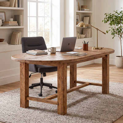 63 Inch Oval Solid Wood Executive Desk