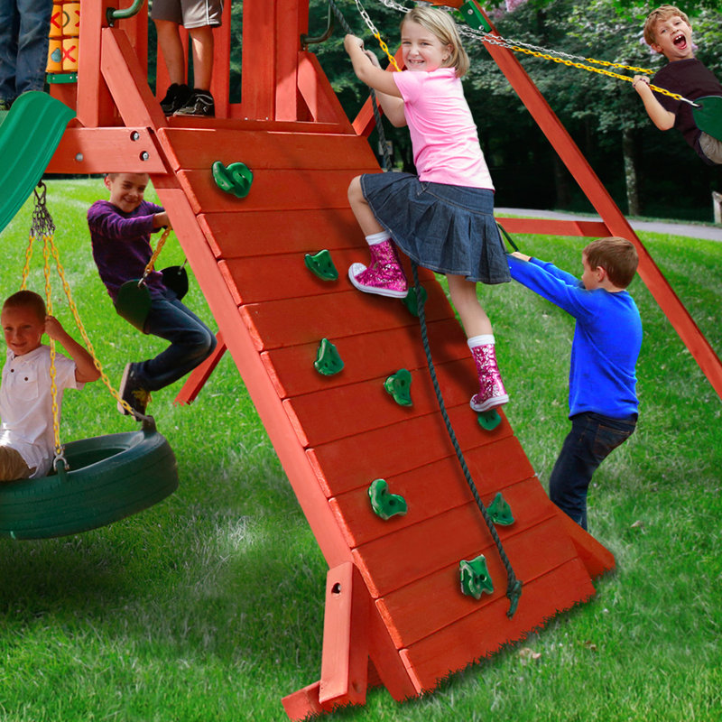 Sun Palace II Redwood Cedar Playground Set with Slide and Swings