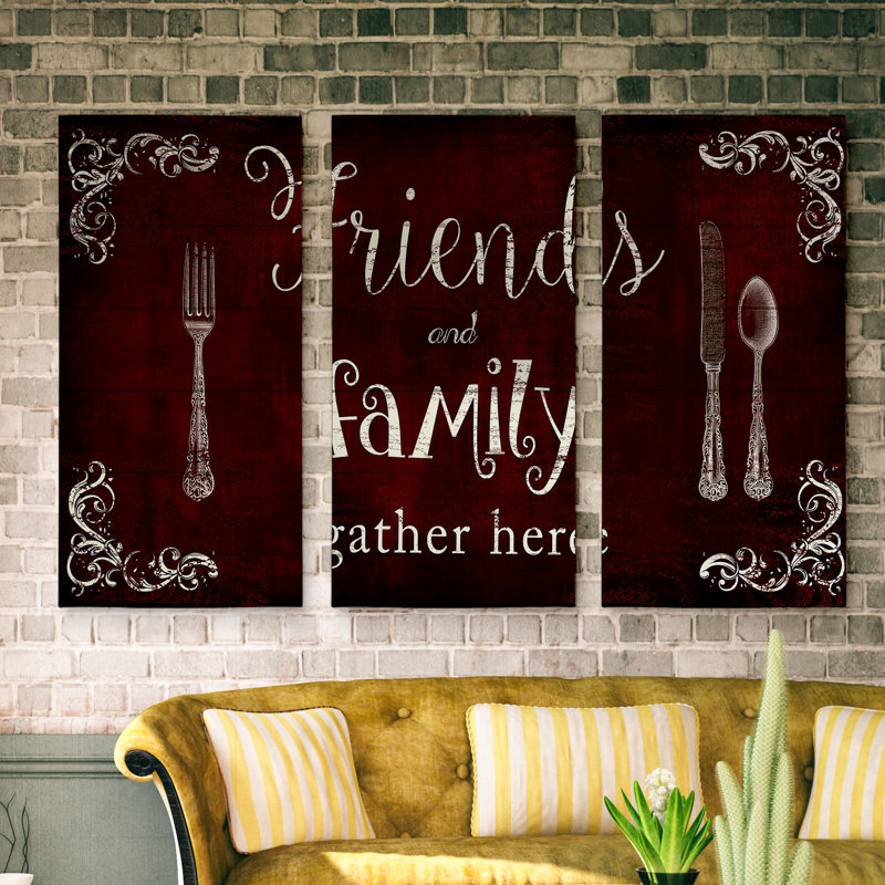 Friends and Family - Reproduction d'art textuel multi-pièces sur toile, H 24 po x l 36 po x P 1,5 po