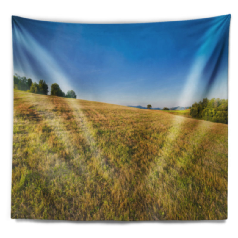 Tapisserie de montagne de soleil sur vert avec accessoires suspendus inclus, H 32 po x l 39 po