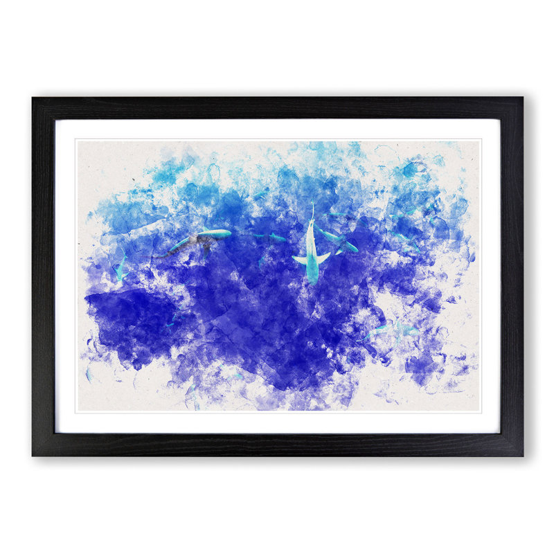 Oahu Sharks - Picture Frame Graphic Art Print, 33cm H x 45cm W x 2cm D, Black Framed