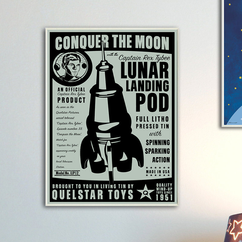 Affiche rétro de la lune retendue, H 15 po x l 10 po, Plaque murale