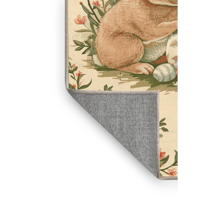 Machine Washable Ahart Easter Modern & Contemporary Abstract Rug in Beige – Beige Binding, 5x7
