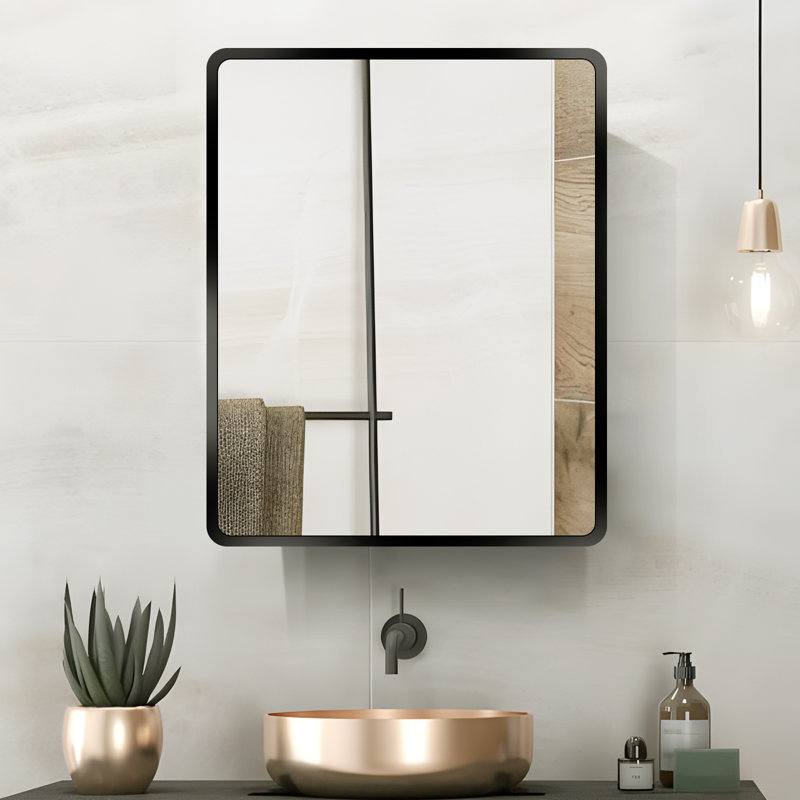 Rectangle Medicine Cabinet With Shelves, Matte Black
