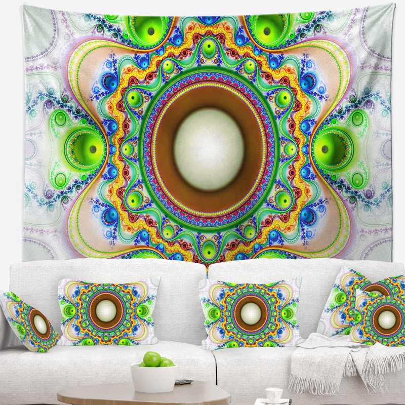 Tapisserie de cercle et de vagues à motif artificiel vert abstrait, H 50 po x l 60 po