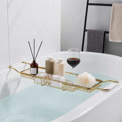 Plateau pour baignoire en acier inoxydable avec longueur réglable et finition dorée