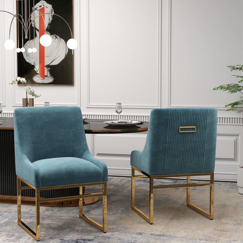 Zanthia 19'' H Tufted Velvet Upholstered Side Chair, Teal, 4