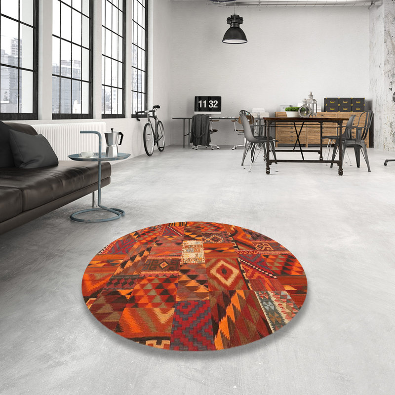 Tapis de zone orange/brun contemporain Mutluyaka, Rond 3 pi