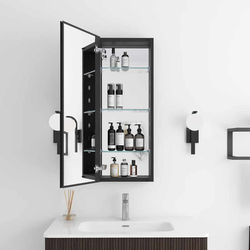 Pharmacie rectangulaire avec miroir, H 36 po x l 15 po x P 4,63 po, Noir mat