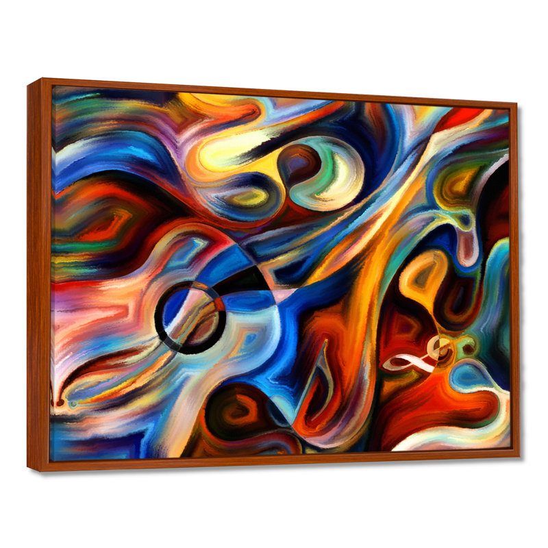 «Music», reproduction d'art sur toile abstraite, H 30 po x l 40 po, Reproduction avec cadre flottant, Brun