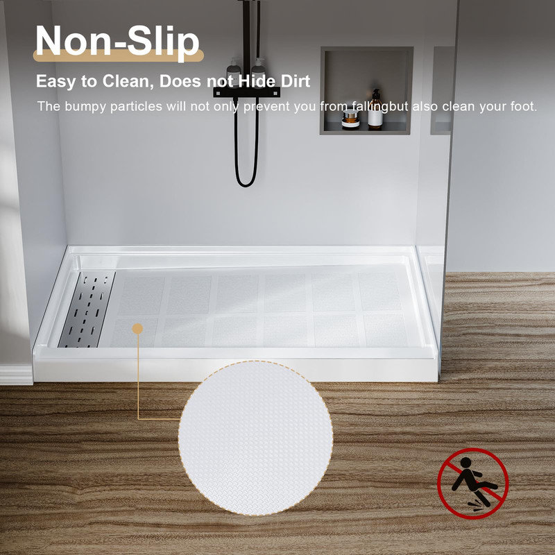 Plateau de douche antidérapant durable avec bonde en acier inoxydable et sortie latérale