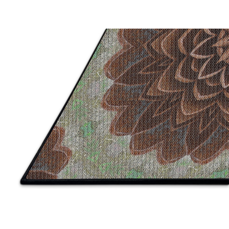 Tapis brun/vert à motifs, Rectangle 4 pi x 6 pi