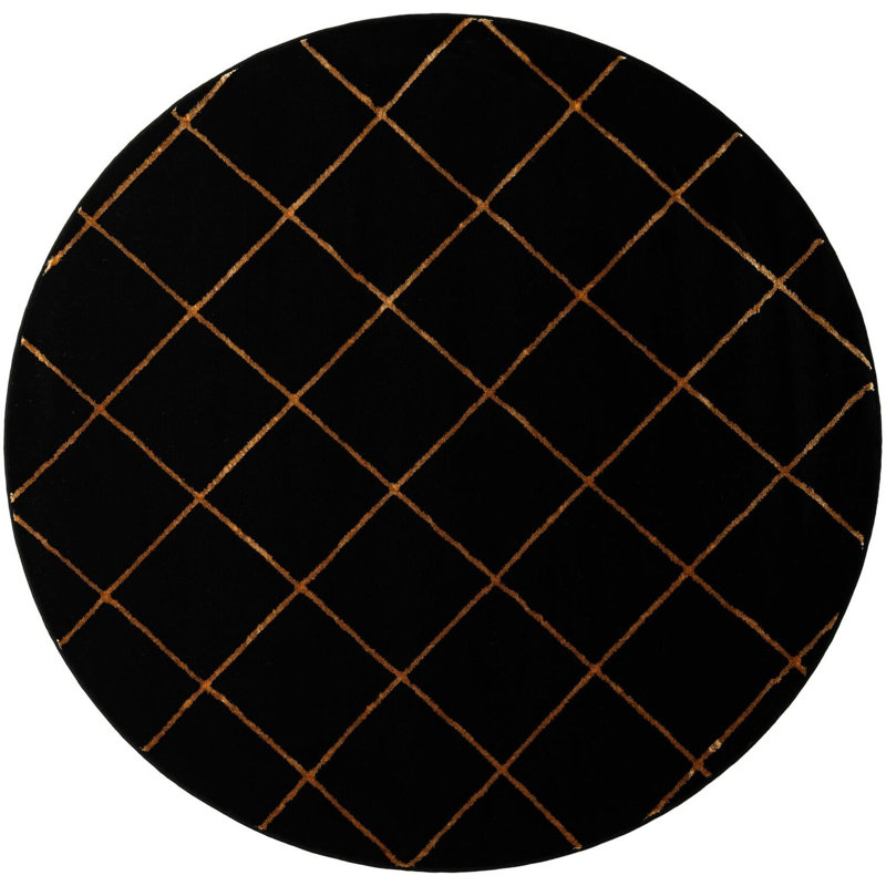 Étowah contemporain noir et doré, Rond 6 pi 1 po