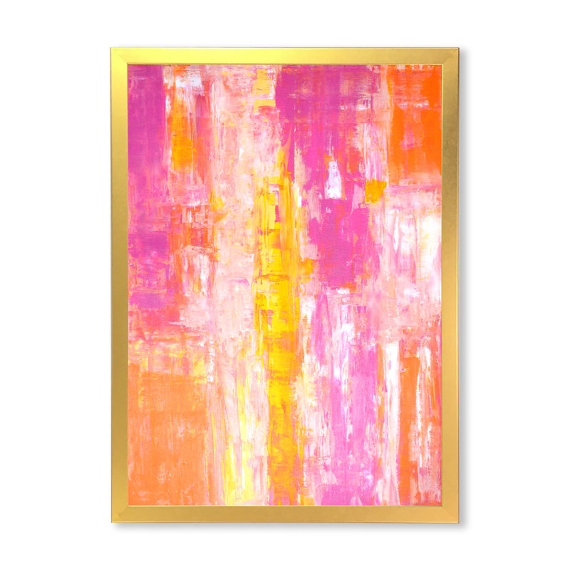 Art abstrait rose et orange - reproduction d'art moderne et contemporaine sur toile, Cadre photo doré