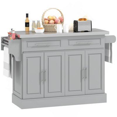 Kitchen Island Rolling Kitchen Island Cart With  2 Drawers, Spice, Knife And Towel Rack