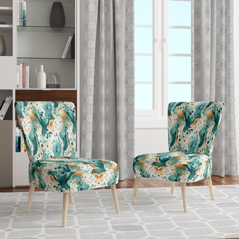 Emerald and Cream Ink Splash - Chaise d'appoint rembourrée moderne et contemporaine