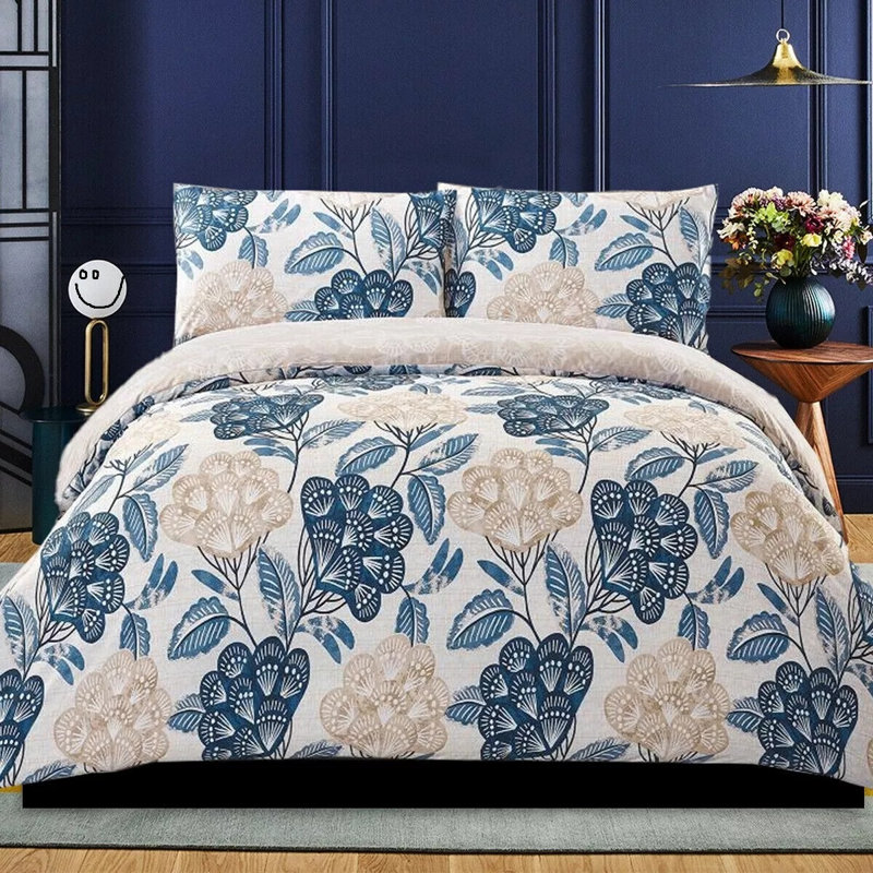 Cotton Patchwork Duvet Cover Set, Super King Duvet Cover + 3 Additional Pieces, Navy Floral