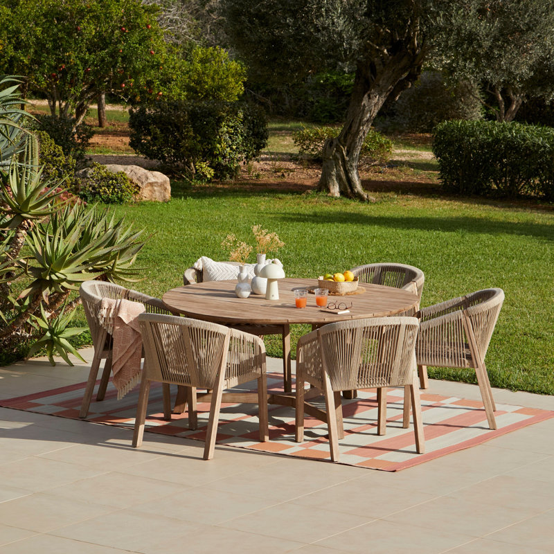 6 - Person Acacia Wood Patio Dining Set with Rectangular Table, No