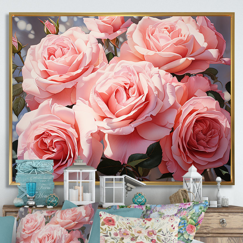 Minimalisme, roses roses, rêve, H 16 po x l 32 po x P 1 po, Cadre flottant doré