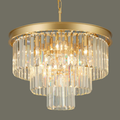 Lustres en cristal pour luminaires de salle à manger, lustres modernes dorés à 9 lumières pour la chambre à coucher, luminaires en cristal ronds à 3 niveaux pour îlot de cuisine pour entrée de salon D20 pouces