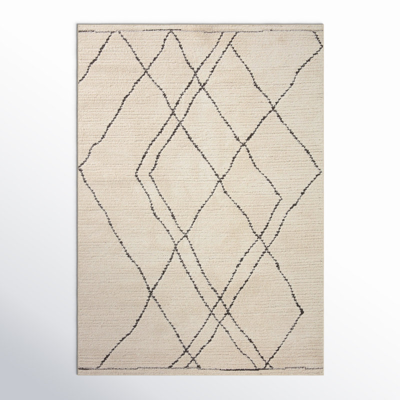 Kismet Geometric Machine Made Power Loom Polyester Area Rug in Ivory/Charcoal, Rectangle 5'3" x 7'6"