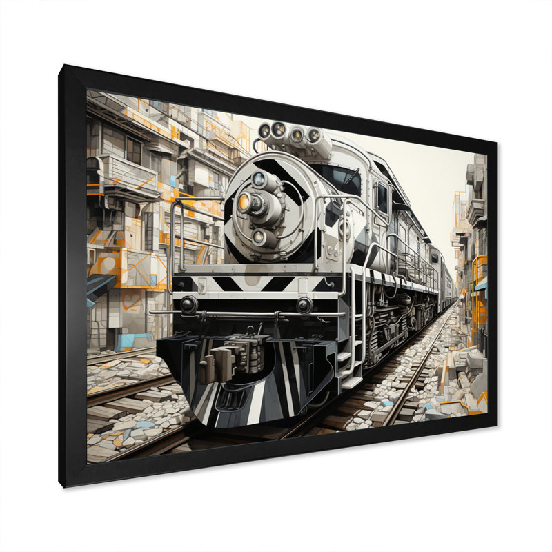 «Gray Train», impression géométrique sur toile, H 24 po x l 32 po x P 1 po, Cadre photo noir