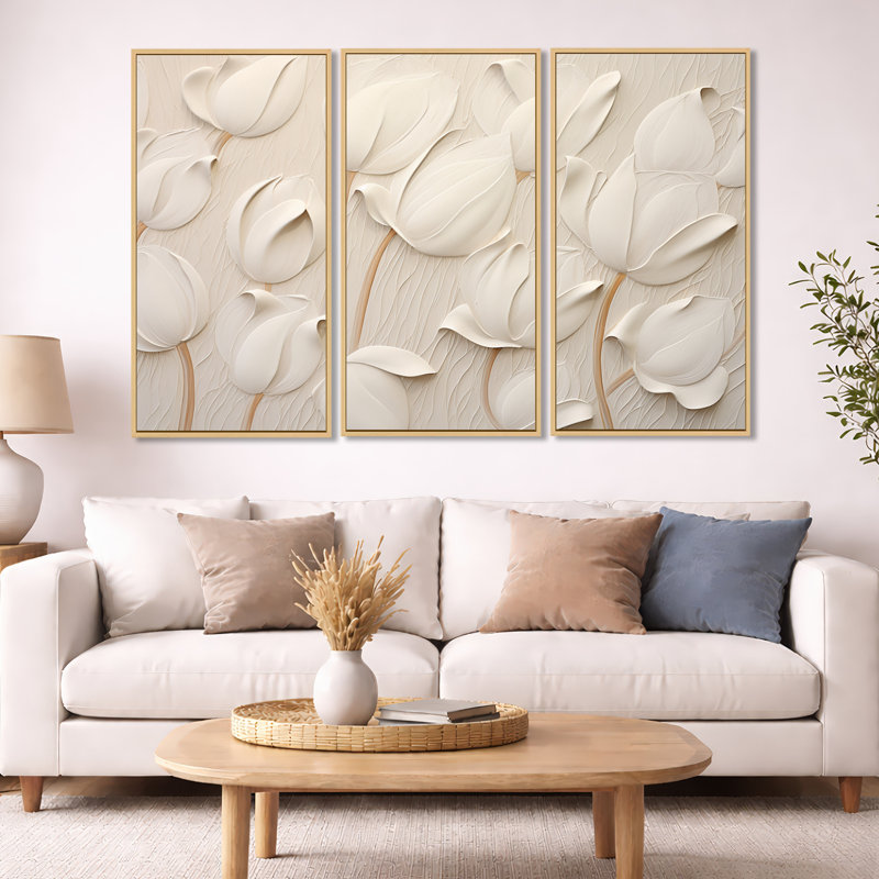 Minimalisme blanc tulipes symphonie - ensemble de reproductions d'art mural tulipes, H 40 po x l 60 po x P 1 po