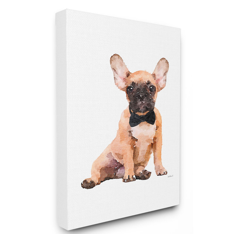 «Frenchie Puppy with A Bow Tie», reproduction, H 20 po x l 16 po, Toile tendue
