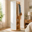  Miroir pleine grandeur moderne en bois d'hévéa pivotant sur 360 degrés avec portemanteau et rangement