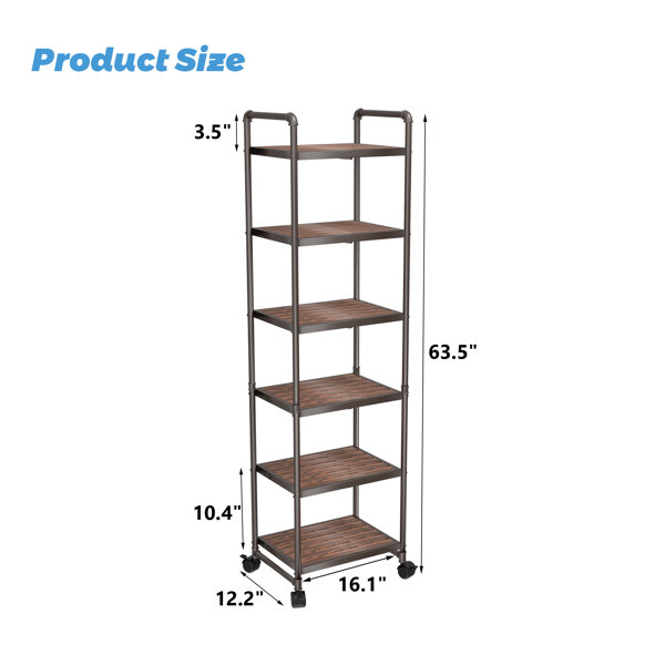 Archaimbaud 6-Tier Storage Open Shelf Unit, Free-Standing Metal Corner Rack Shelving with Wheels Williston Forge