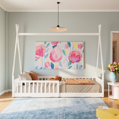 Lit pour enfant en forme de maison moderne avec clôture