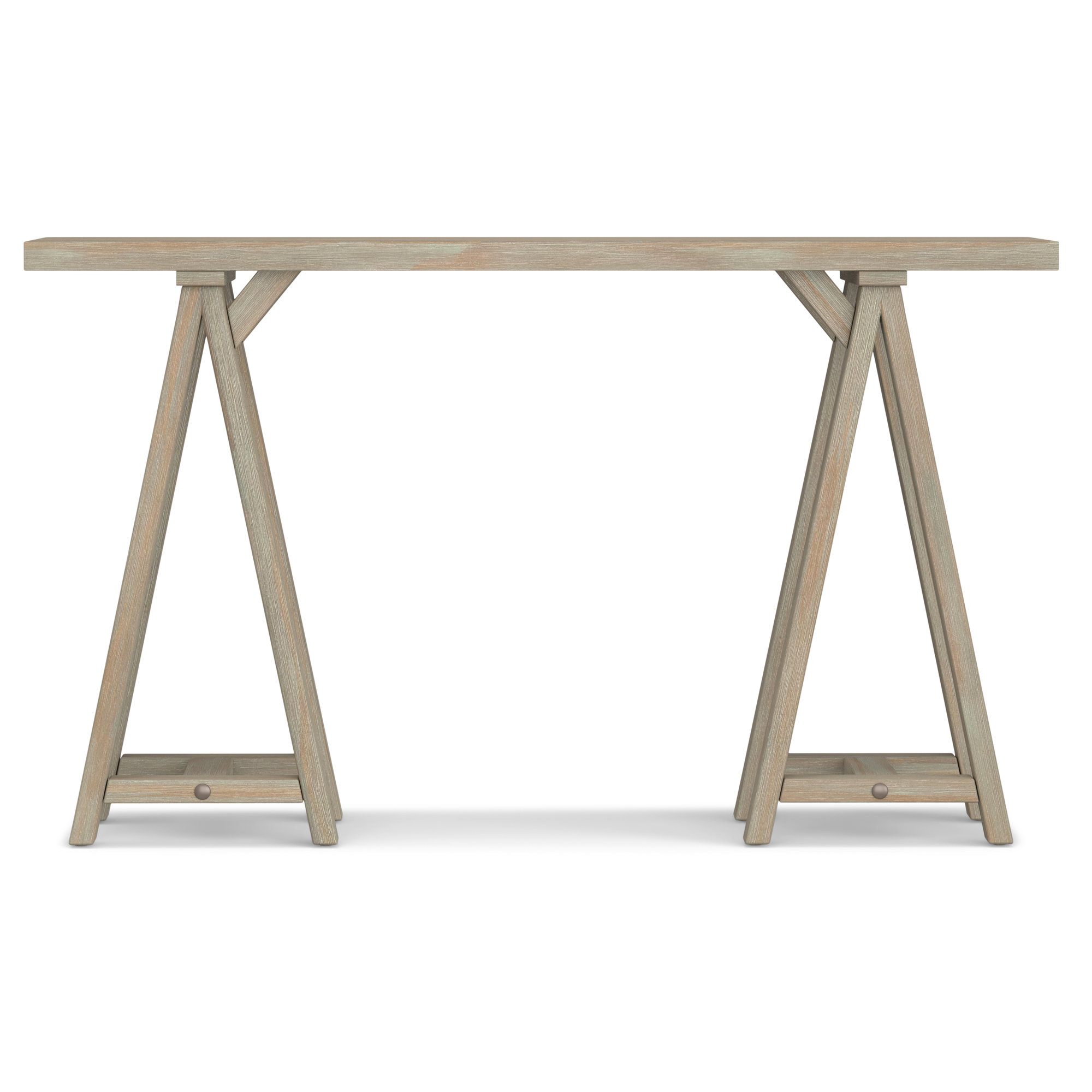 Sawhorse 50"W Solid Wood Modern Industrial Storage Console Table with Sturdy Sawhorse Supports, Dark Chestnut Brown