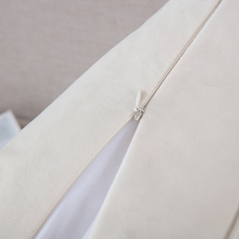 Housse de coussin plissée carrée en velours de polyester, Blanc crème, H 22 po x l 22 po