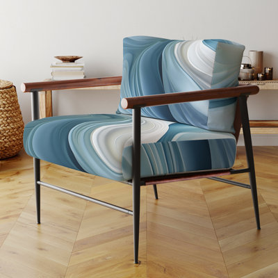Blanc et bleu Zen Zephyr Spiral I - Fauteuil rembourré moderne, fauteuil d'appoint à motif en spirale