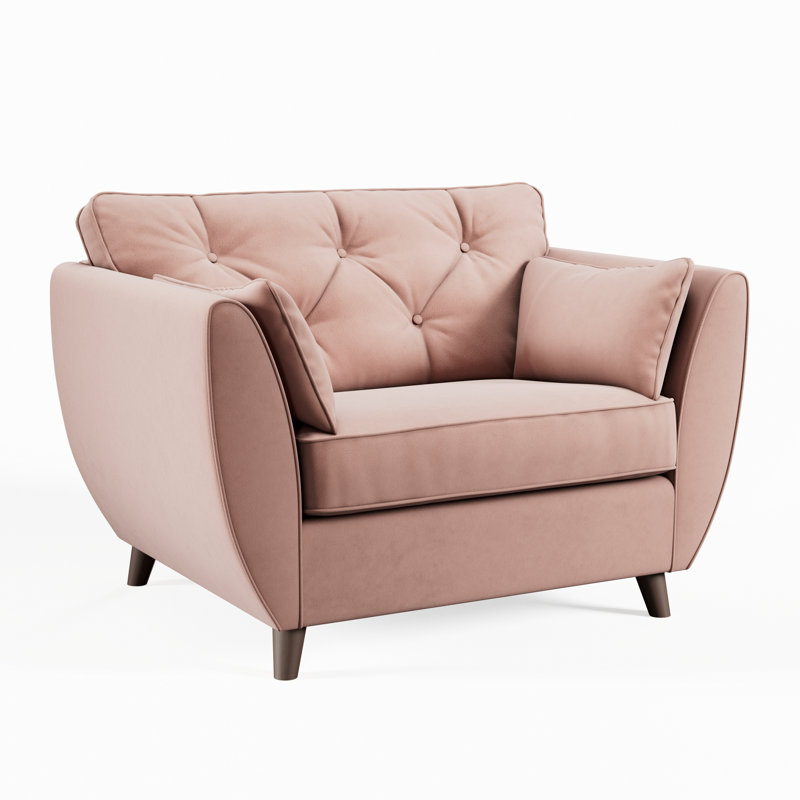 Hoxton Upholstered Chair And A Half, Pink, Dark Brown Wood
