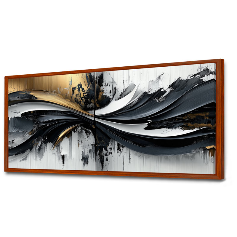 Art mural sur toile transitionnel moderne Goldern, 28" H x 60" W, Cadre flottant, Brun