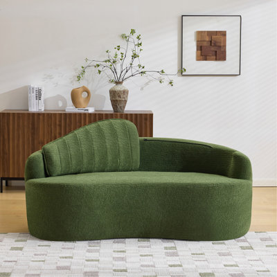 Canapé courbé à deux places entièrement comprimé, assise longue durée sans effondrement, dossier amovible, tissu chenille vert, style simple et rétro, convient aux petits espaces et aux appartements