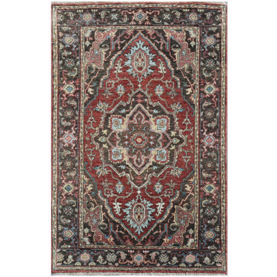 Wool Oriental Area Rug in Red/Charcoal
