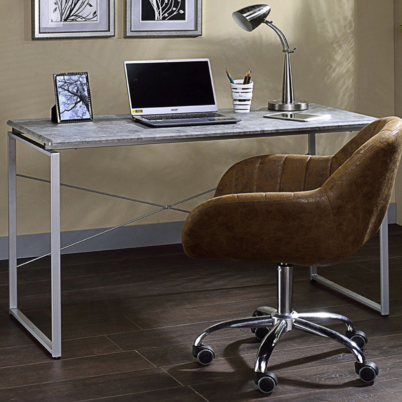 Bureau d'écriture rectangulaire en faux béton, Gris / Gris