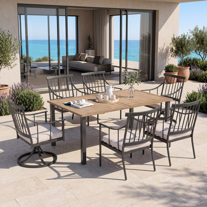 Salem 6 - Person Patio Dining Set with Rectangular Table , Cushions Included