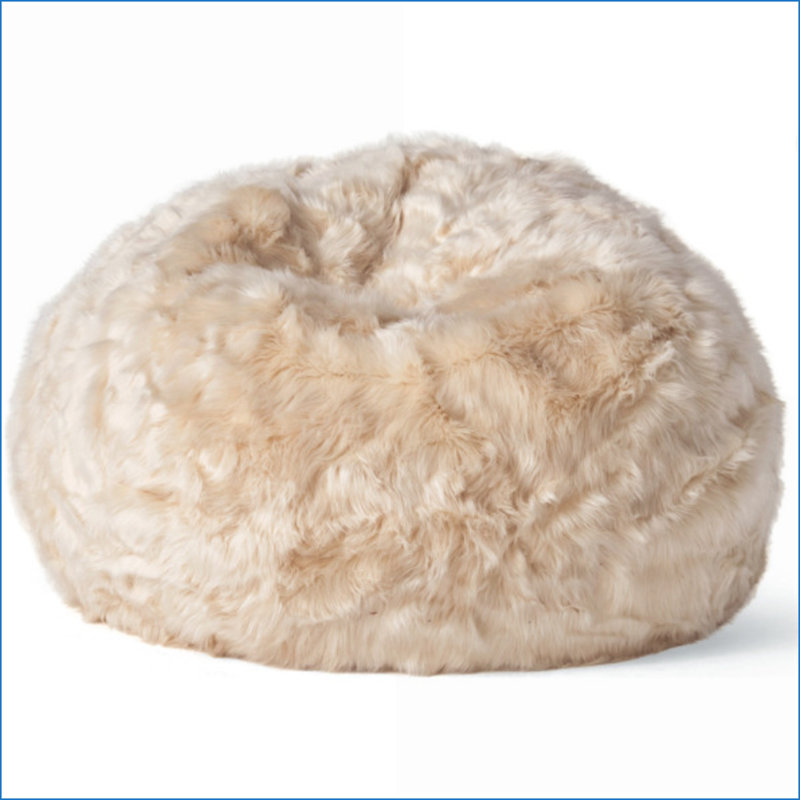 Fauteuil à billes rond à poils longs de 3 pieds, blanc et beige | Fourrure | Rond